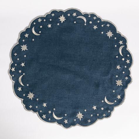 s Celestial Embroidered Placemats with Gold Stars Celestial Plates, Celestial Tablescape, Celestial Embroidery, Celestial Home Decor, Celestial Home, Embroidered Placemats, Moon Embroidery, Celestial Decor, Table Dressing