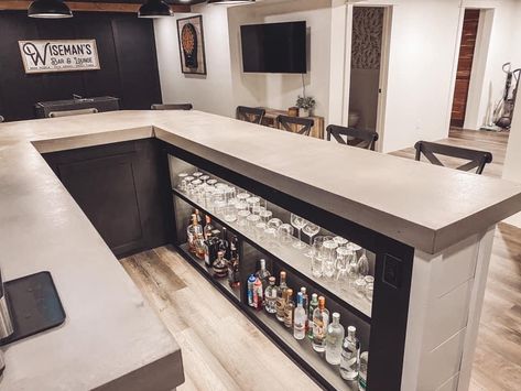 Basement Bar Open Shelves, Finished Basement Kitchen Ideas, Finished Basement Bars, Lake Bar, Buffalo Farm, Small Basement Bar, Modern Basement Bar, Basement Bar Plans, Inside Bar