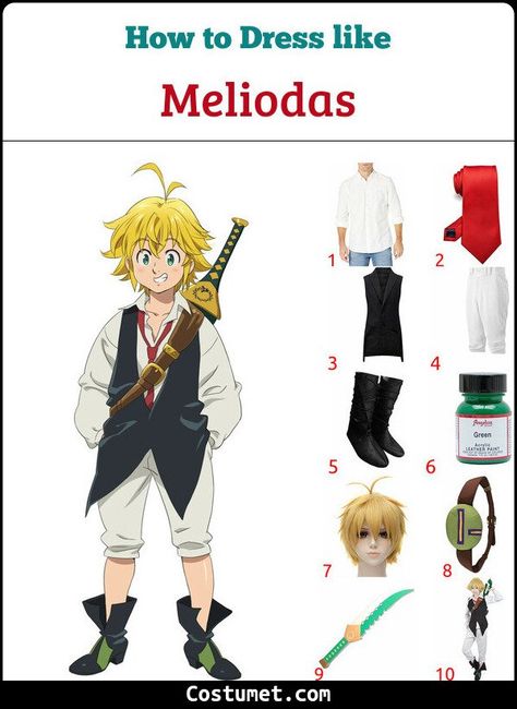 Meliodas (The Seven Deadly Sins) Costume for Cosplay & Halloween 2021 Seven Deadly Sins Costume, Meliodas Cosplay, 2024 Costumes, Seven Deadly Sins Cosplay, White Cropped Pants, Medieval Boots, Long Waistcoat, The Seven Deadly Sins, White Crop Pants