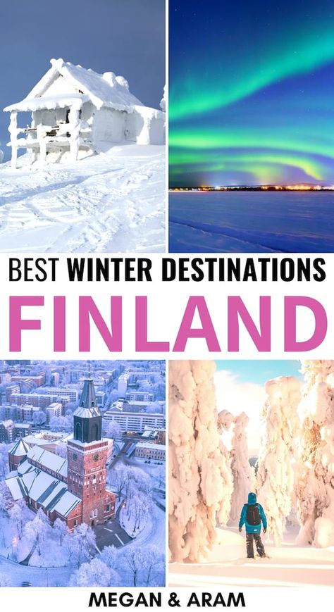 Are you planning on visiting Finland this winter? This is a guide to the best places to visit in Finland in winter | Finland in winter | Winter in Finland | Lapland winter | Finland December | Finland January | Finland February | Finnish winter | Places to visit in Finland | Yllas | Salla | Rovaniemi | Levi | Utsjoki | Kemi | Vaasa | Helsinki | Nuuksio National Park winter | Tampere | Lahti | Turku | Ruka | Kuusamo | Finland skiing | Åland Islands Visiting Finland, Winter Places, Finland Trip, Finland Lapland, Best Winter Destinations, Visit Helsinki, Turku Finland, Dreamy Places, Finland Travel