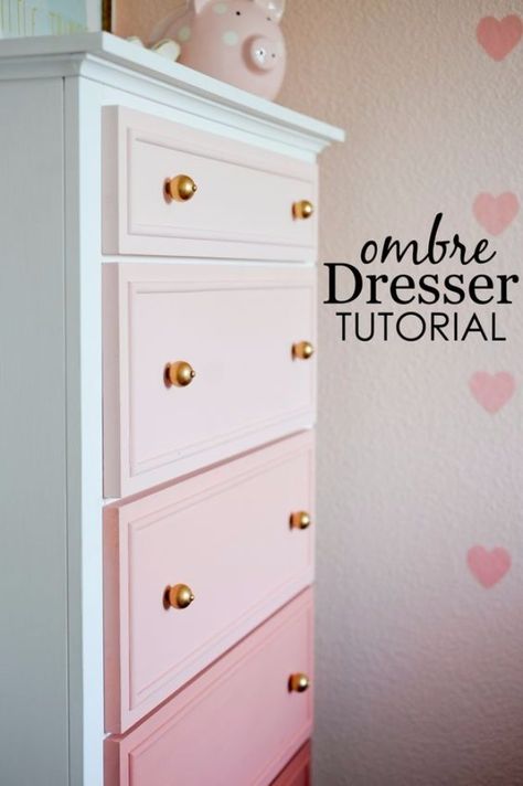 DIY Chalk Paint Furniture Ideas With Step By Step Tutorials - Chalk Paint Ombre Dresser  - How To Make Distressed Furniture for Creative Home Decor Projects on A Budget - Perfect for Vintage Kitchen, Dining Room, Bedroom, Bath http://diyjoy.com/chalk-paint-furniture-ideas Upcycled Furniture For Nursery, Girls Furniture, Dresser Ideas, Baby Nurseries, Furniture Flips, Diy Ombre, Princess Room, Distressed Furniture, Makeup Room