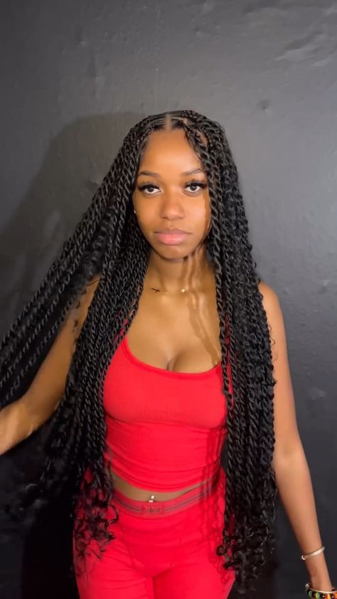 Island Twist No Boho, Summer Birthday Hairstyles Black Women, Island Twist With Curls At The End, New Braids Style 2024, Black Island Twist, Boho Braids Twist, Twisting With Curls, Twisting Braids With Curls, Summer 2024 Braids