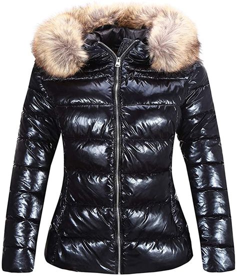 Amazon.com: Bellivera Women Puffer Jacket Warm Quilted Coat Hooded with Fur Collar Black : Clothing, Shoes & Jewelry Winter Coats For Women, Lightweight Puffer Jacket, Trendy Coat, Quilted Parka, Shiny Jacket, Faux Suede Jacket, Winter Outerwear, Puffer Jacket Women, Casual Cardigans