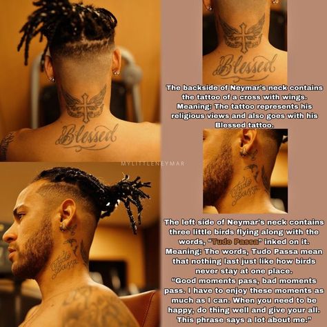 Neymar Neck Tattoo, Neymar Tattoo, Neymar Jr Tattoos, Cross With Wings, Neymar Messi, S Tattoos, Tattoos Meaning, Beautiful Summer Wallpaper, Tattoo Design Book