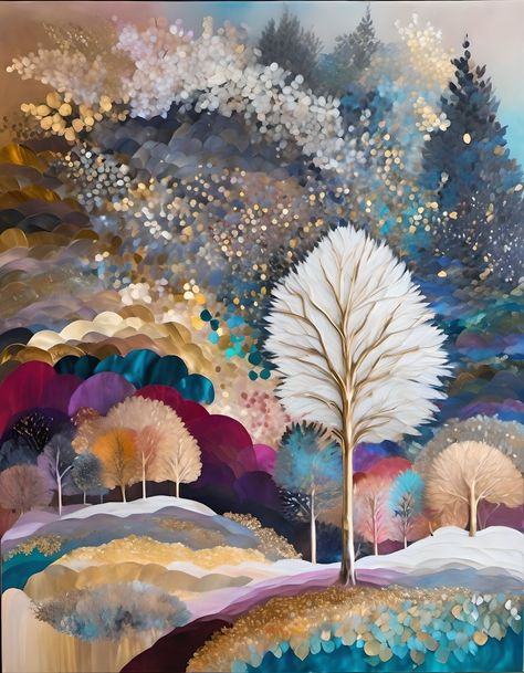 Sonia Lera Preston Whimsical Art Paintings, Arte Folk, Art Painting Tools, Watercolor Tree, Flower Art Images, Paris Art, Tree Drawing, Fantasy Art Landscapes, Naive Art