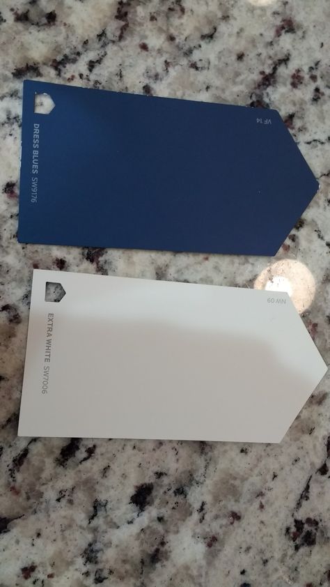 Sherwin Williams - dress blues and extra white. Dress Blues Sherwin Williams, Sherwin Williams Dress Blues, Blue Sherwin Williams Paint, Sherwin Williams Kitchen, Havenly Office, Blue Sherwin Williams, Playhouse Diy, Blue Bridesmaid Dresses Short, Sherwin Williams Paint