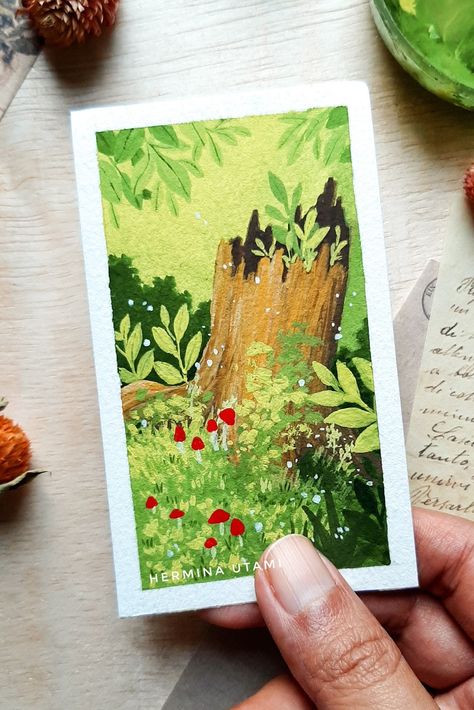 Gouache Fantasy Art, Fantasy Gouache, Pencil Colour Painting, Painting Aesthetics, Gouache Painting Ideas, Forest Watercolor, Watercolor Gouache, Watercolor Art Journal, Painting Gouache