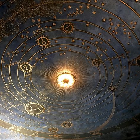 Space Aesthetic Decor, Astronomy Ceiling, Painted Ceiling Mural, Celestial Room Aesthetic, Constellation Ceiling, Wizard Decor, Astronomy Room, Celestial Ceiling, Celestial Room