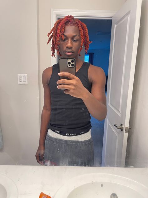 Dyed Dreads Dark Skin Men, Dreads Dyed Men, Ginger Dreads Men, Dyed Dreads Men, Dyed Locs Men, Loc Dye, Couple Shoes Matching, Ginger Dreads, Orange Dreads