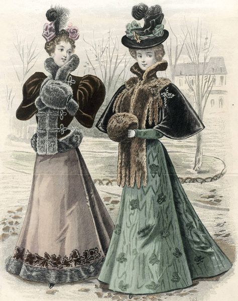 Victorian Fashion - 1893 to 1896 Lady Bracknell, Victorian Winter, Victorian Era Fashion, 1890s Fashion, Bijoux Art Nouveau, Victorian Paintings, 1800s Fashion, Victorian Costume, 19th Century Fashion