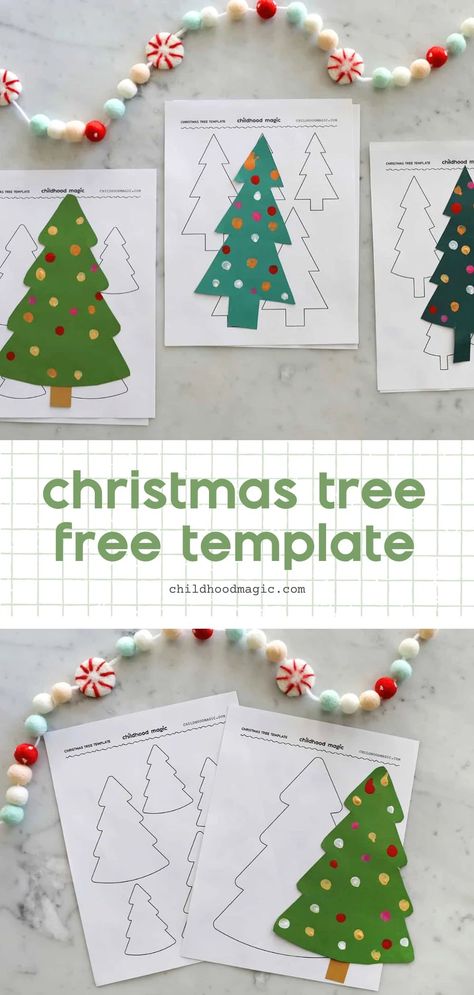 Christmas Tree Template - Free Printables - Childhood Magic Christmas Tree Printable Templates, Christmas Tree Pdf, Christmas Tree Cut Out Template, Christmas Tree Templates Free Printable, Tree Template Printable Free Kids, Christmas Tree Outline Free Printable, Build A Christmas Tree Printable, Christmas Tree Poem, Tree Printable Free