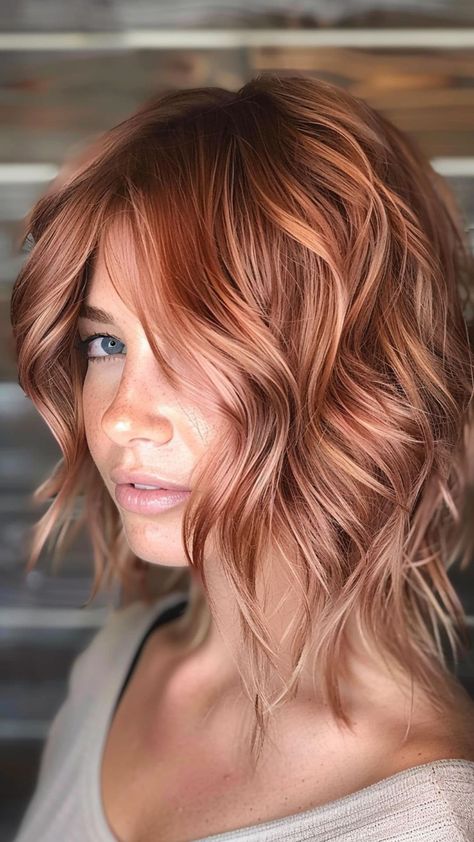 Rose Auburn Hair, Rose Gold Auburn Hair, Rose Copper Hair, Soft Auburn Hair Color, Two Tone Hair Color Ideas, Two Tone Hair Color, Natural Auburn Hair, Peach Hair Colors, Two Tone Hair