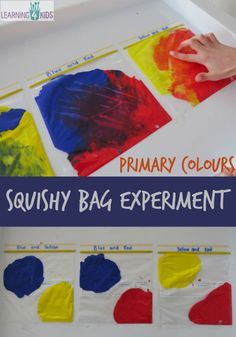 Mixing Primary colours squishy bag experiment - follow on activity from the book Little Yellow and Little Blue Mixing Primary Colors, Mouse Paint, Abstract Ideas, Preschool Colors, Primary Colours, Kindergarten Science, Preschool Science, Kindergarten Art, Learning Colors