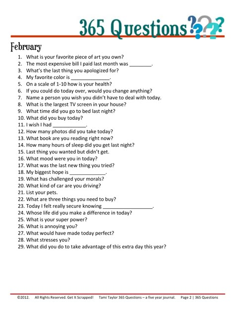 365 Questions – February 2/12 A Question A Day, Writing Fanfiction, Bullet Journal Calendrier, 365 Questions, 5 Year Journal, Journal Questions, Writing Challenge, Journal Writing Prompts, Write It Down