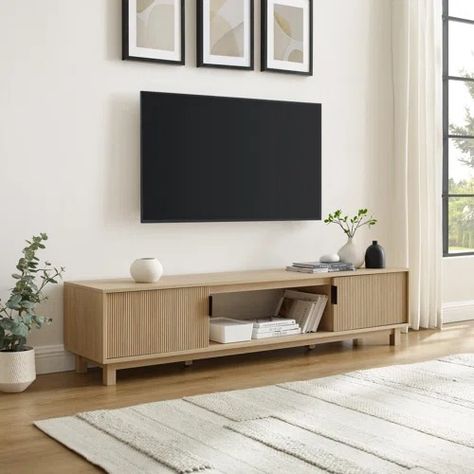 Nordic Upholstery Japandi 125" Square Arm Sofa with Reversible Cushions & Reviews | Wayfair Japandi Style Tv Console, Wayfair Tv Stand, Low Entertainment Center, Neutral Tv Console, Low Profile Tv Console, Light Wood Entertainment Center, Organic Modern Media Console, Low Tv Stand Decor Living Room, Organic Modern Tv Stand