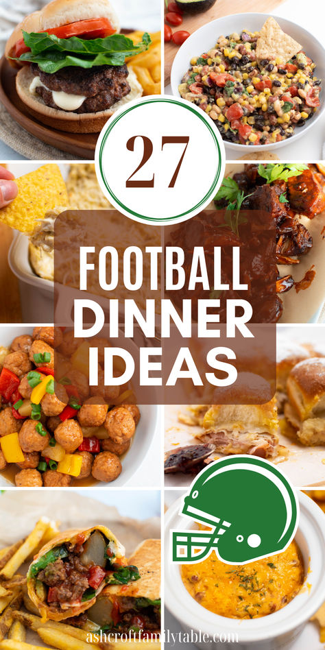 Football party dinner ideas for the big game. Dinner Recipes Football, Dinner For Parties, Food For Football Sunday, World Series Food Ideas, Football Game Lunch Ideas, Dishes For Football Party, Football Day Meals, Dinner Recipes For Football Games, Food Ideas For Entertaining