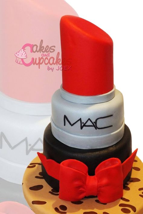 Mac Cake, Lipstick Cake, Makeup Cake, Fondant Bow, Girly Cakes, Up Cake, Cake Decorating With Fondant, Make Up Cake, Fashion Cakes