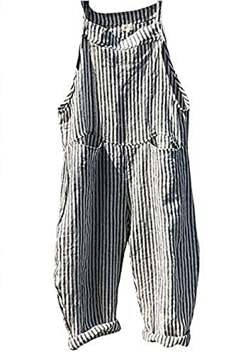 PRICES MAY VARY. 100% Cotton Imported Machine Wash 【MATERIAL】Made of cotton, cotton linen fabric, moisture-wicking, soft, lightweight, skin-friendly, comfortable to wear. 【FEATURE】Stripe Print / Grid Print overalls for women, sleeveless, adjusted straps, mid rise, chest bib with pockets and 2 waist pockets for keys, cards, phone and accessories, the loose-fit legs are easy to move, rolls the legs over the ankles for a sleek look. 【MATCH】Good choice to match with crop top, t-shirts, tees, sweater Casual Playsuit, Overalls Casual, Striped Linen Pants, Plaid Jumpsuit, Jumpsuit Casual, Loose Jumpsuit, Striped Bodysuit, Y2k Aesthetic Outfits, Striped Jumpsuit