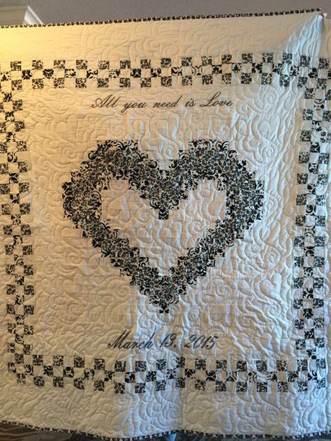 Bargello Quilts, Heart Quilt Pattern, Black And White Quilts, Nancy Zieman, Pattern Wedding, Wedding Ring Quilt, Wedding Quilt, Quilt Care, Fabric Kit