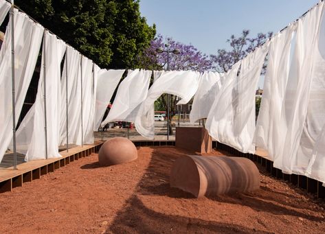 Gallery of 16 Ephemeral Installations Designed by Mexican Architects - 10 Fabric Installation, Pavilion Architecture, Shade Structure, Pool Bar, Street Furniture, Installation Design, Stage Design, Land Art, Outdoor Design