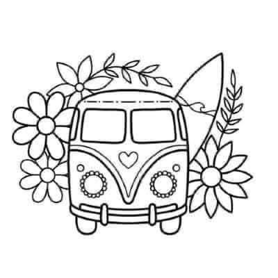 Fun Doodle Ideas, Van Tattoo, Floral Coloring Pages, Line Art Coloring, Fine Line Art, Pola Sulam, Coloring Book Art, Cute Coloring Pages, Cricut Projects Vinyl