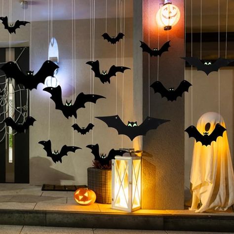 24 PCS Hanging Bats Halloween Decorations Outdoor, Large Flying Bats with 75 Pairs of Glow-in-The-Dark Eyes Stickers and 1 Roll of Fishing Line for Tree and Porch - Outside Halloween Decor Outside Halloween Decor, Bats Halloween Decorations, Hanging Bats, Halloween Garden Decorations, Halloween Tree Decorations, Bat Decorations, Halloween Decorations Outdoor, Halloween Bat Decorations, Hanging Bat