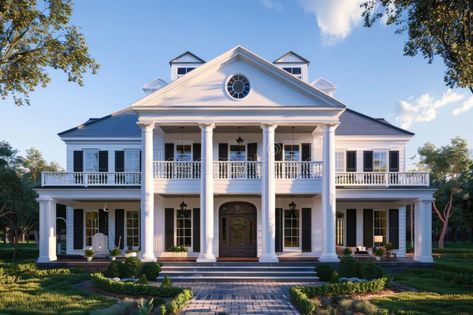 Historic Southern Colonial Mansion featuring White Pillars in a Beautiful Lush Green Setting AIG59 royalty free stock photos White House With Columns, White House With Pillars, American Colonial House, Historical House Plans, White Colonial House, Southern Colonial Homes, White Pillars, Old Southern Homes, Southern Colonial