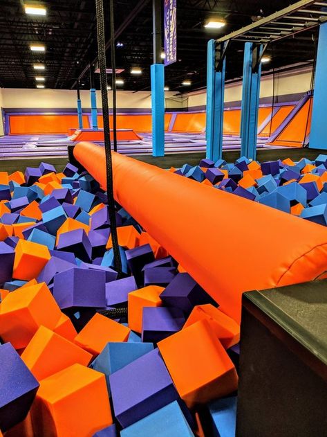 Altitude Trampoline Park - Spokane photos | Trampoline park, Trampoline, Indoor play Inside Playground, Trampoline Indoor, Jump Park, Foam Pit, Playgrounds Architecture, Trampoline Room, Calm Room, Playroom Flooring, Kids Cafe