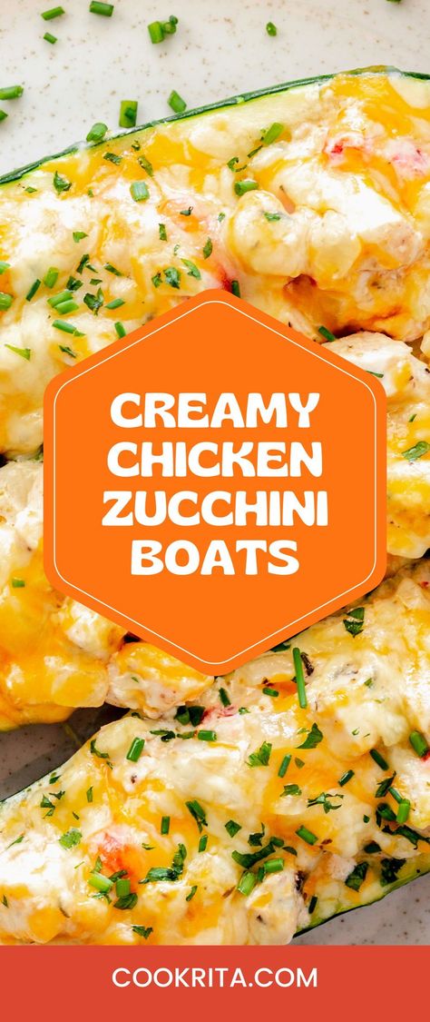 Chicken Parm Stuffed Zucchini Boats, Zucchini Boats Chicken Parmesan, Chicken Bacon Ranch Zucchini Boat, Zucchini Boat Recipes Chicken, Chicken Stuffed Zucchini Recipes, Shredded Chicken Zucchini Boats, Zucchini Chicken Boats, Zucchini Boats With Chicken, Chicken Alfredo Zucchini Boats