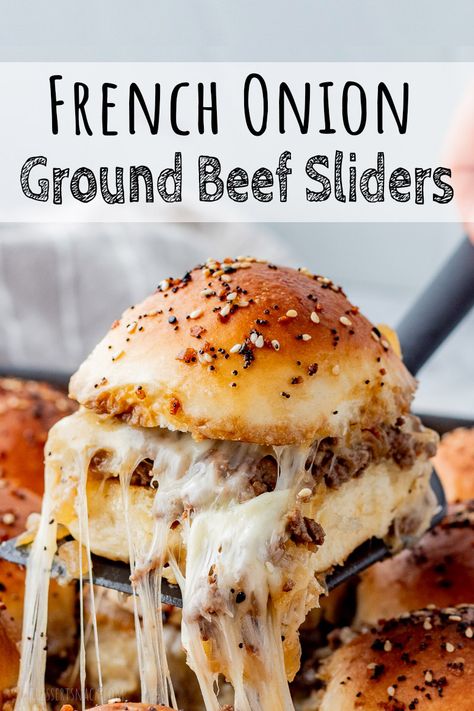 French Onion Ground Beef, Ground Beef Sliders, Easy Slider Recipes, Slider Sandwiches, Beef Sliders, Slider Recipes, Beef Recipes Easy, Football Food, Beef Dinner