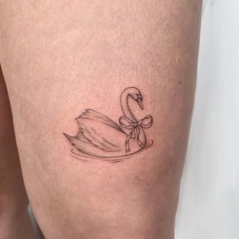 Swan Dive Tattoo, Swan Fine Line Tattoo, Lionhead Rabbit Tattoo, Swan Tattoo Aesthetic, Dainty Swan Tattoo, Matching Swan Tattoo, Barbie Swan Lake Tattoo, Black And White Swan Tattoo, Small Swan Tattoo