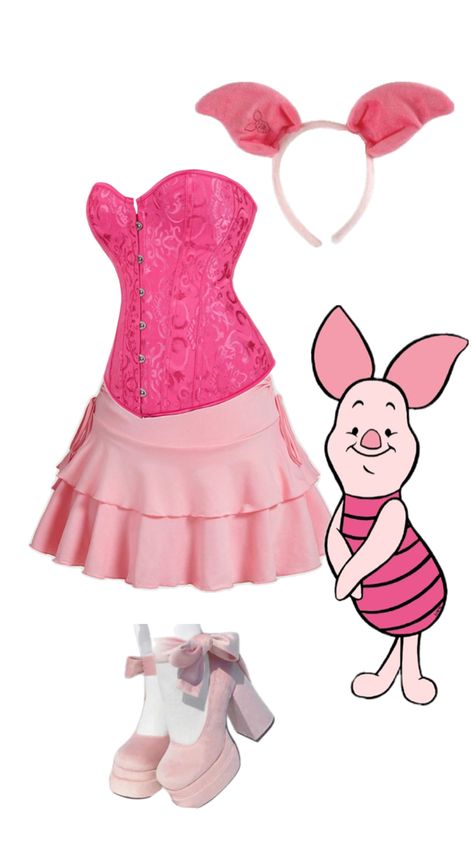 Hoy pink corset, a baby pink skirt, light pink Mary Jane’s, and piglet ears. Piglet Cosplay, Piglet Disneybound, Piglet Halloween Costume, Piglet Costume, Winnie The Pooh Costume, Tiger Costume, Pooh Piglet, Pretty Halloween Costumes, Pretty Halloween