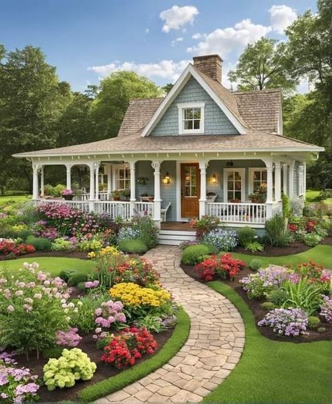 Cozy Home Exterior, Farmhouse Exterior Ideas, Cottage House Exterior, Pastel Home, Pretty Homes, Home Exteriors, Cozy Cottages, Small Cottage Homes, Pastel House