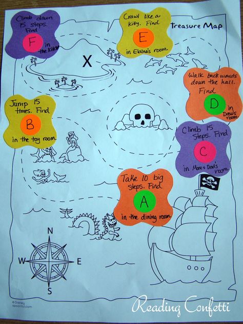 Reading Confetti: Preschool Treasure Maps a map to guide the kids in hunting for the eggs would be a great idea! Preschool Aquarium, Treasure Maps For Kids, Treasure Hunt Map, Pirate Week, Easter Egg Scavenger Hunt, Teach Like A Pirate, Counting Practice, Pirate Treasure Maps, Maps For Kids