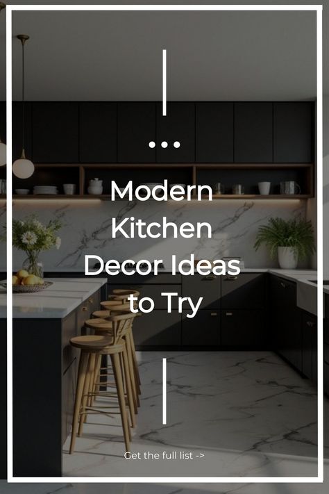 Modern Kitchen Decor Ideas to Try Light Kitchen With Black Accents, Modern Decor Above Kitchen Cabinets, Black Appliance Kitchen, Masculine Kitchen Decor, Open Kitchen Ideas Modern, Kitchen Aesthetic Modern, Kitchen Colour Combination Ideas, Modern Kitchen Decor Ideas, Modern Kitchen Design Trends