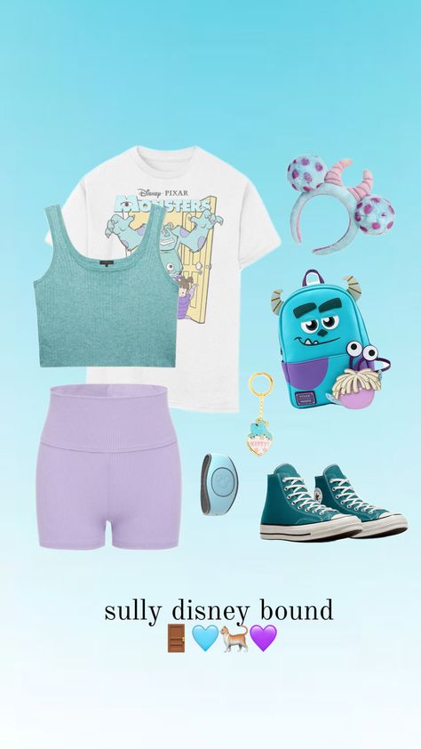 sully ! #disney #disneyoutfit #disneyworld #disneyland #disneybound #sully #monstersinc #outfit #outfitinspo Disney Trip Planner, Disneyland Disneybound, Disney Park Outfit, Disney Attire, Disney Character Outfits, Disney Bound Outfits Casual, Disney Trip Outfits, Theme Park Outfits, Disney Themed Outfits