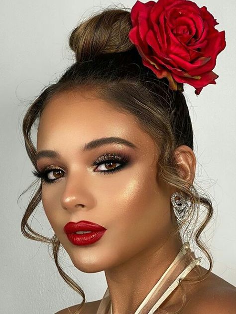 Havana Nights Party Makeup, Havana Night Hair And Makeup, Mexican Inspired Makeup Look, Flamenco Dancer Makeup, Cuban Makeup Havana, Flamenco Makeup Spanish, Havana Makeup Look, Havana Nights Makeup Look, Spanish Style Makeup