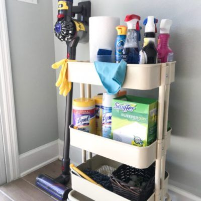 13 Creative Ways To Use A Storage Trolley Cart That You Never Thought Of - Style Degree Cleaning Cart, Trolley Storage, Home Cleaning Tips, Cleaning Caddy, Cleaning Supplies List, Cleaning Supply Storage, Cleaning Supplies Organization, Basement Laundry Room, Apartment Cleaning