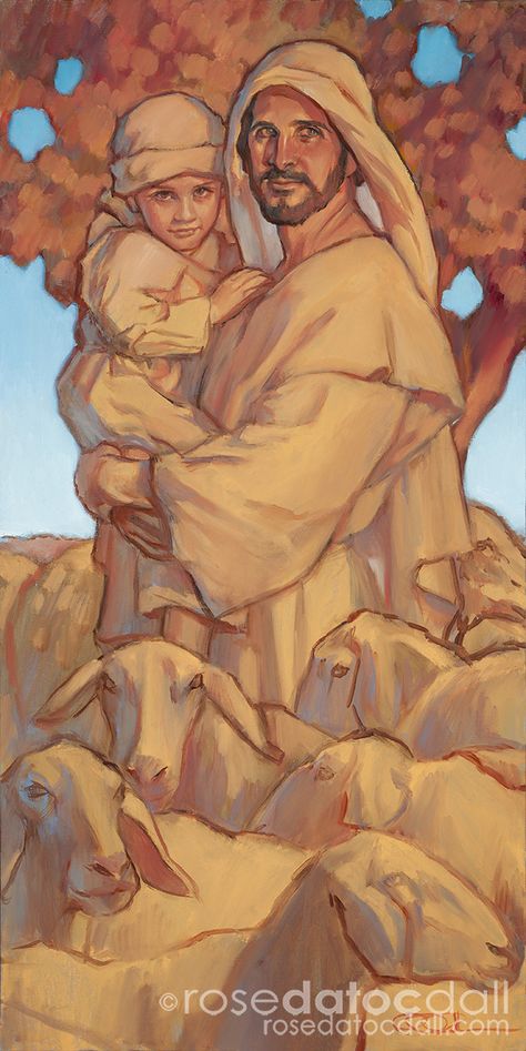 The Good Shepherd and the Child by Rose Datoc Dall The Good Shepherd Art, Rose Datoc Dall, St Jose, Gospel Art, Roman Catholic Art, Spiritual Paintings, Christian Board, Religious Artwork, Pictures Of Christ