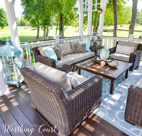 Deck Decorating Ideas + A Simply Stunning New Deck – Before And After | Blog - Worthing Court | Bloglovin’ Deck Furniture Layout, Outdoor Deck Decorating, Back Deck Decorating, Small Deck Decorating Ideas, Porch Furniture, Apartment Patio Decor, Deck Decorating Ideas, Patio Decorating Ideas On A Budget, Deck Decorating Ideas On A Budget