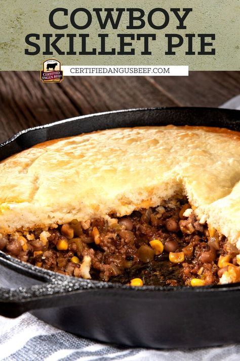 Cowboy Skillet, Cowboy Cornbread Casserole, Beef Pie Recipe, Skillet Pie, Cowboy Cornbread, Beef Pie, Buttermilk Biscuit, Beef Pies, Best Beef Recipes