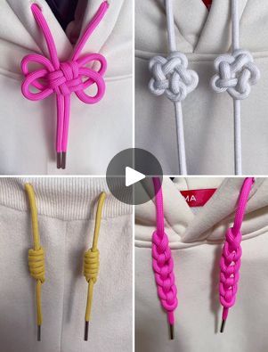 Hacks to Tie Hoodie Strings for Beginners | Easiest Ways to Tie Hoodie Strings at Home :) | By Simple Crafts | Everyone, let's make a
beautiful design using hoodie lace. Here we are going to make
a butterfly design. So let's get started. As you can see we
are going to hold both the thread together and start tying
a knot on one side. Now repeat the same process from other end
as well. As you can see we are going to put the finger and
make the wing shape by pulling it outwards. Now we are going
to tuck it at the back side and look it's ready. Here we are
going to make a beautiful flower design using this white
hoodie lace. Let's get started. As you can see we are going to
make four small loops. After this we are going to tie them
together. So to the end of the lace and put it through those
h Hoodie Laces Tying Techniques, How To Tie Sweatshirt Strings, How To Tie Hoodie Strings, Ways To Tie Hoodie Strings, Shoelace Tying, Ways To Tie Shoelaces, How To Tie A Knot, Lace Hoodie, Simple Crafts