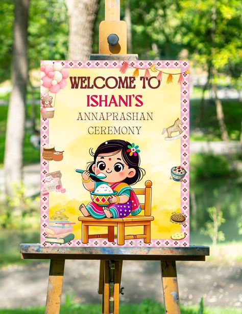 🍚 First Rice Ceremony Annaprashan Welcome Sign** 🍚 Celebrate your little one's special milestone with our beautiful Annaprasana Welcome Sign. This digital download features a vibrant and traditional design, perfect for welcoming guests to your newborn's first rice ceremony.  👶Product Details: - **Digital Download This is a printable file, allowing you to print at your convenience. - **Design Elegant and colorful traditional Bengali motifs - **Sizes Available 16x20, 24x36, 20x30, 18x24 - **For Rice Eating Ceremony Invitation, Rice Ceremony Decoration Indian, Annaprasanna Decoration Ideas, Baby Annaprasana Ideas, Rice Ceremony, Cradle Ceremony, Ceremony Sign, Boho Art Drawings, Ceremony Signs