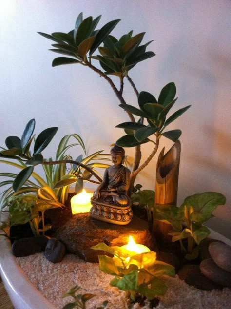 Living Room Zen Decor, Buddha Display Home Decor, Buddha Decor Living Room, Mini Jardin Zen, Miniature Garden Design, Miniature Garden Decor, Miniature Zen Garden, Buddha Home Decor, Mini Zen Garden