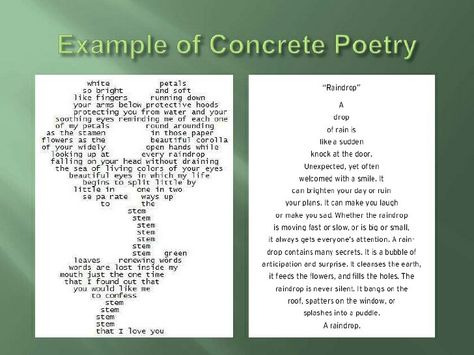 Example of Concrete Poetry Graphic Poetry, Concrete Poem, Concrete Poetry, Shape Poems, Craft Corner, Writing Poetry, Rain Drops, Star Shape, Paper Flowers