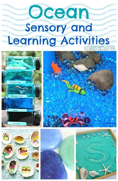 I decided to feature Ocean sensory and learning activities this week. With the beautiful weather, it's easy to be dreaming about an oceanside vacation! Fish Art Projects For Kids, Ocean Sensory, Preschool Ocean, Octonauts Birthday Party, Ocean Theme Preschool, Preschool Sensory, Learning Activities For Kids, Ocean Activities, Ocean Kids