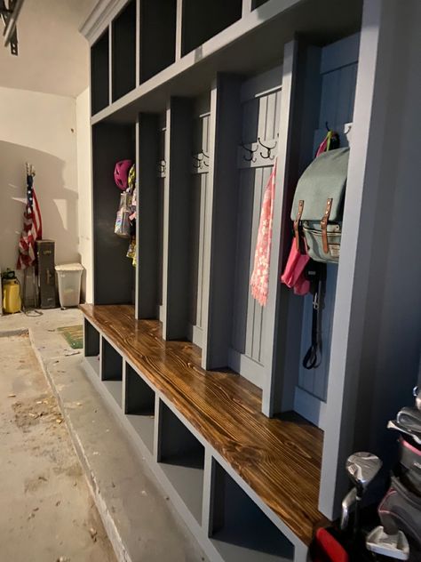 Mudroom Corner, Custom Mudroom, Mudroom Locker, Mud Room Garage, Garage Organizing, Mudroom Lockers, Garage Organize, Mud Room, Locker Room