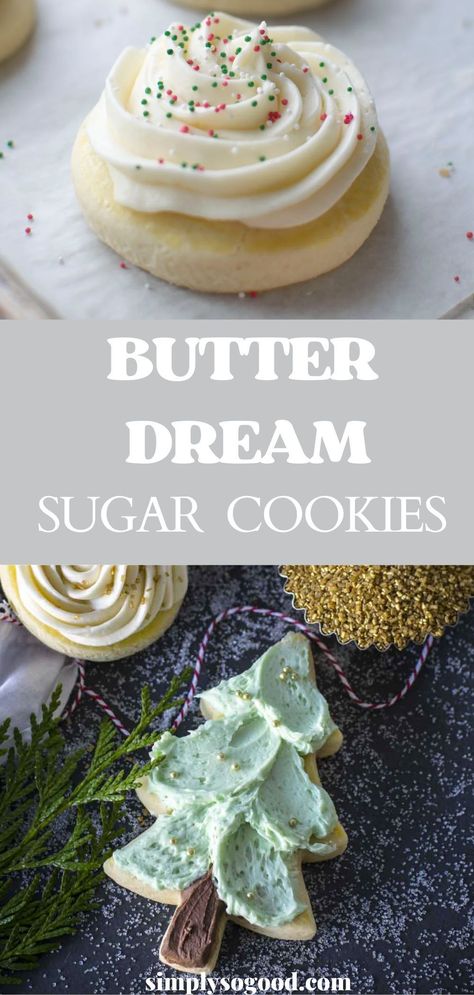 Fluffy Sugar Cookie Frosting, Homemade Cookie Frosting, Butter Sugar Cookies Christmas, Best Cookie Recipe For Decorating, Fluffy Cookie Icing, Buttery Sugar Cookie Recipe, Best Rolled Sugar Cookies, Soft Sugar Cookie Cutout Recipe, Butter Icing For Sugar Cookies