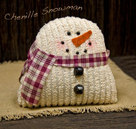 Little Chenille Snowman Chenille Snowman, Snowmen Crafts, Chenille Crafts, Snowman Doll, Snowman Pillow, Crafty Christmas, Homespun Fabric, Country Gifts, Primitive Crafts