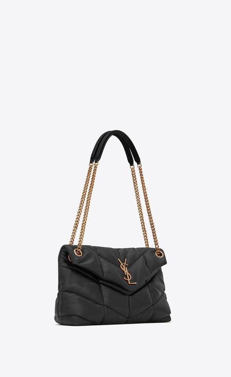 PUFFER Small CHAIN bag in quilted lambskin | Saint Laurent | YSL.com Ysl Puffer Bag, Loulou Puffer, Puffer Bag, Vintage Ysl, Black Puffer, Monogram Bag, Medium Bags, Small Leather Goods, Chain Bags